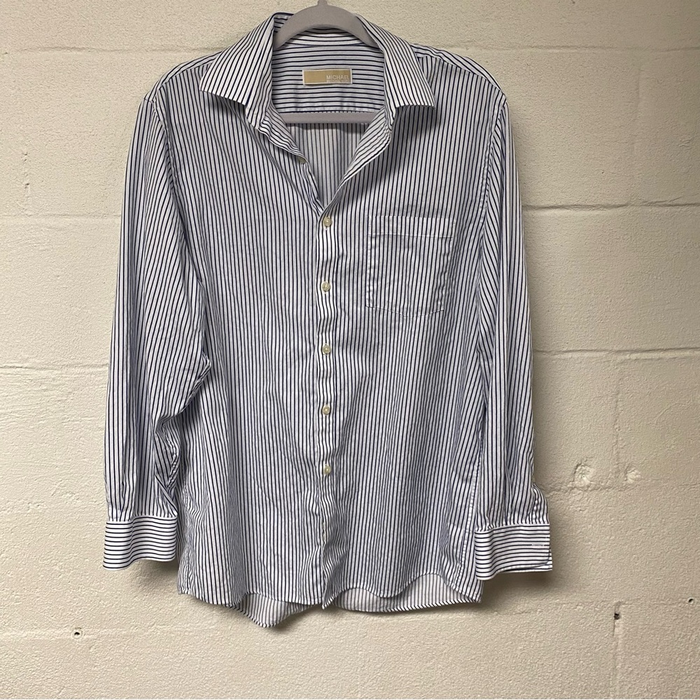 Michael Kors Men’s Blue and White Striped Button Down Shirt Size 16 32/33
